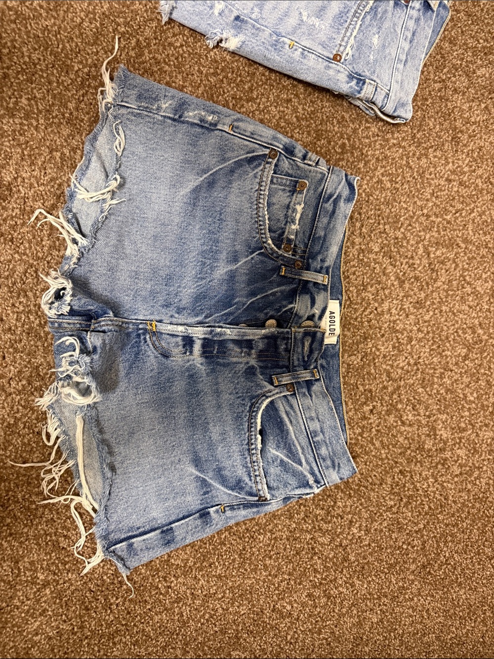 Agolde Light Blue Distressed High-Rise Denim Shorts